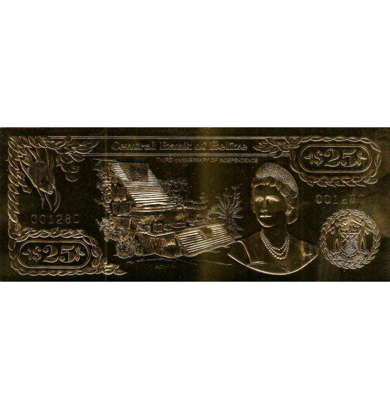 Belice 25 Dólares 1984 (Laminados en oro) Serial 4 dígitos